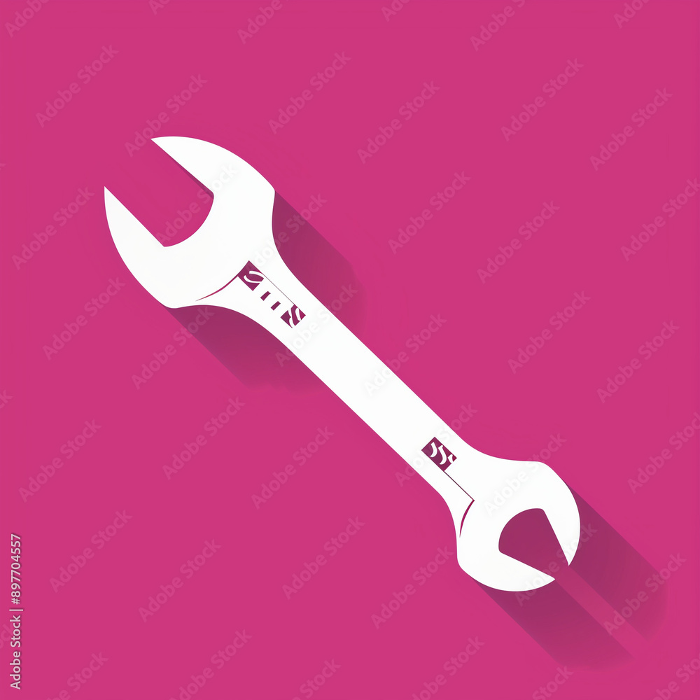 Tool Time: Handy 2D Wrench Icon on a Bright Magenta Background Tool Time: Handy 2D Wrench Icon on a Bright Magenta Background