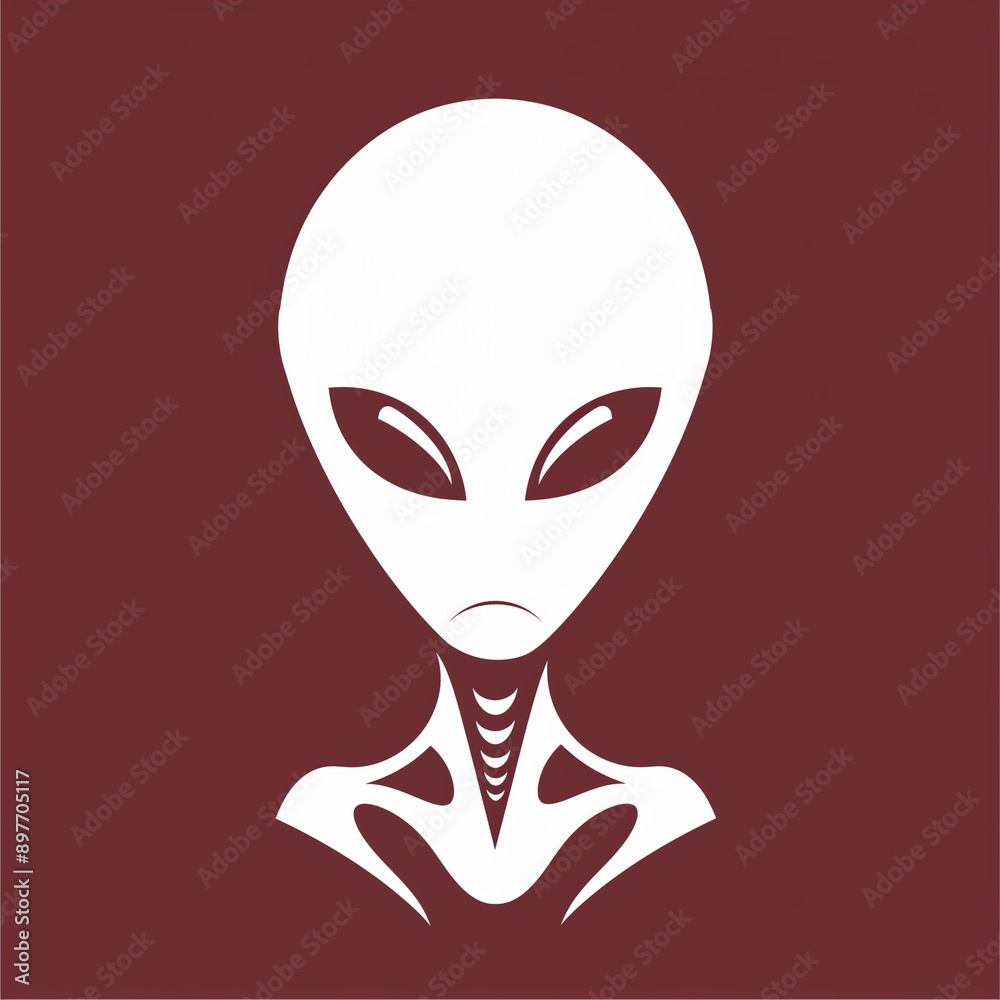 Extraterrestrial Encounter: 2D Alien Icon on a Deep Maroon Background Extraterrestrial Encounter: 2D Alien Icon on a Deep Maroon Background