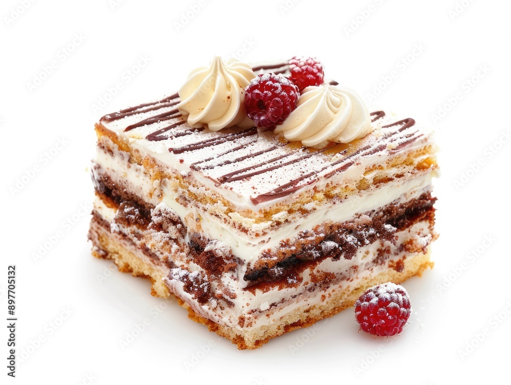 Napoleon Dessert. Classic Layered Cake Slice Isolated on White Background Napoleon Dessert. Classic Layered Cake Slice Isolated on White Background
