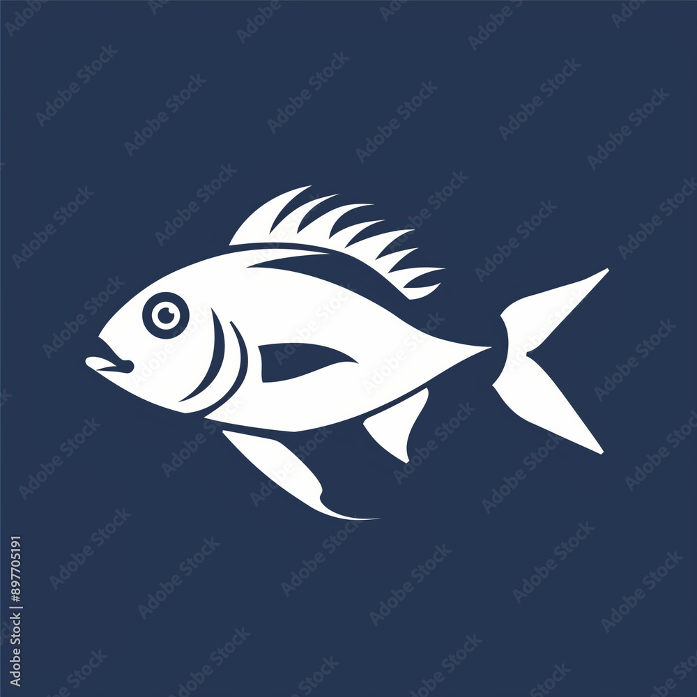 Fototapeta premium Serene 2D Fish Icon on a Classic Navy Background for Aquatic Themes
