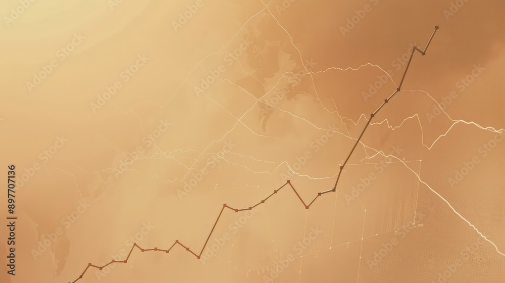 Simple line graph on light brown background, gradual increase, market growth trend, clean design Simple line graph on light brown background, gradual increase, market growth trend, clean design