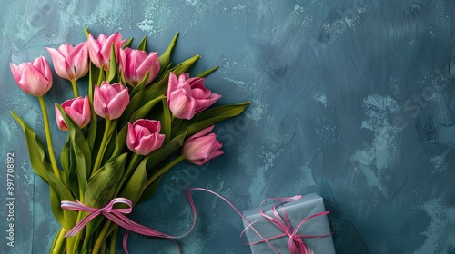 Pink Tulips Next to Present