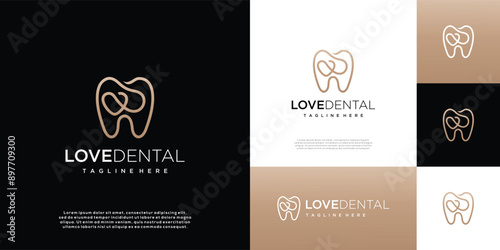 Minimalist dental logo with a love symbol logo design made with lines