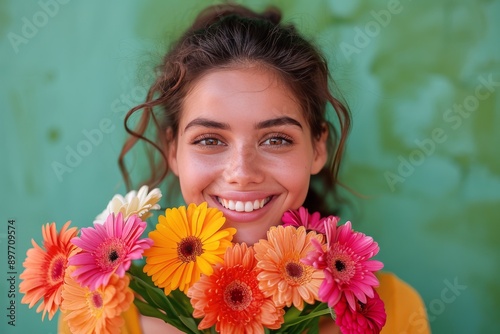 Woman Holding a Bunch of Flowers