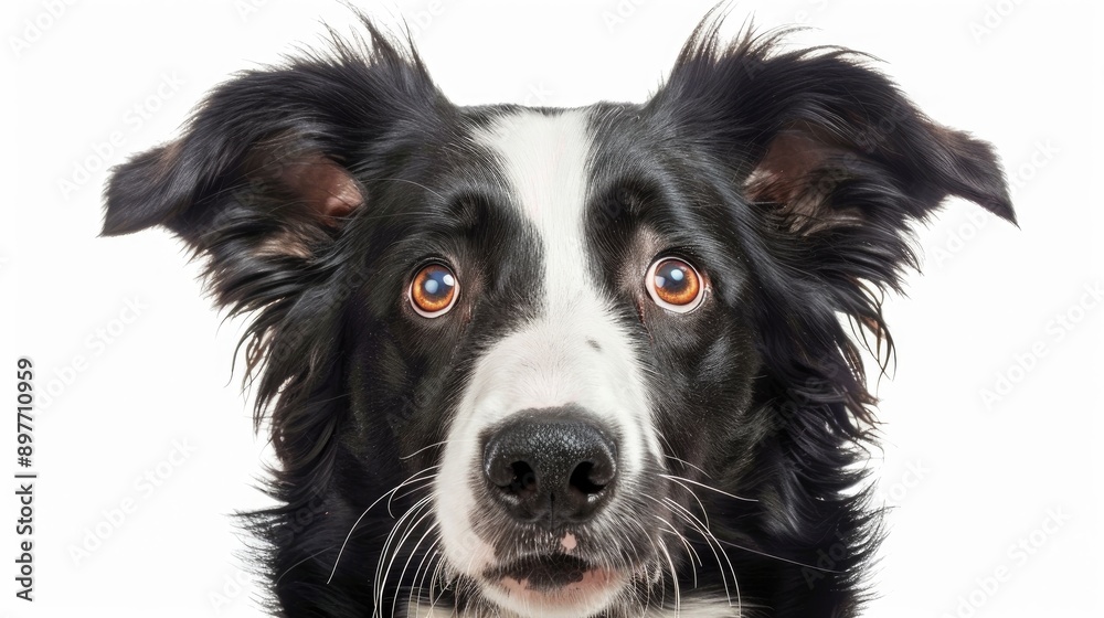 Fototapeta premium Cute Border Collie mix looking at the camera on white background
