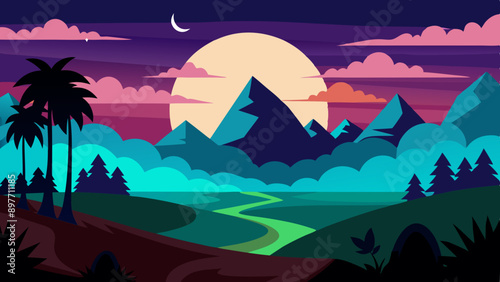  Landscape background for animation, vector arts illustration