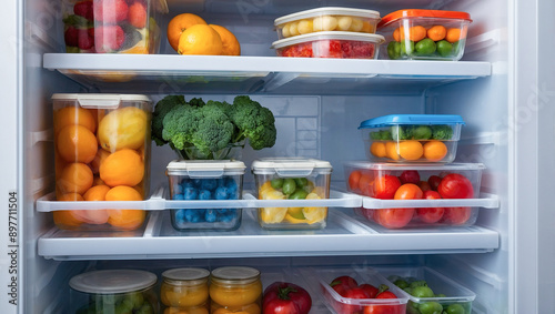 Wallpaper Mural  A well-arranged refrigerator featuring transparent containers with a variety of fresh fruits and vegetables Torontodigital.ca