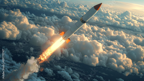 Rocket Launching Above Clouds