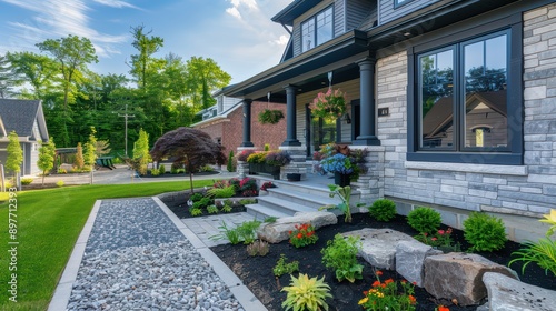 Freshly renovated home exterior with landscaping