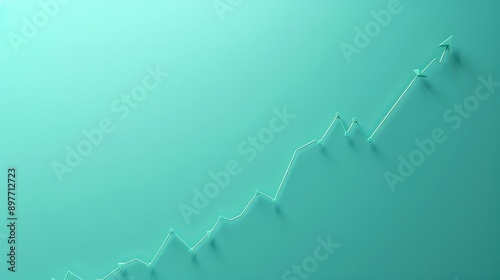 Single line graph on light cyan gray background, gradual rise, market growth representation, modern minimalism