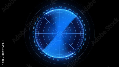 Signal transmitted Sonar radar. Glow green background with navigation radar. Animation on the moving navigation radar screen.