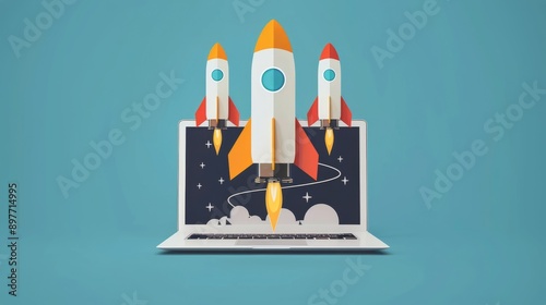 Laptop With Rocket