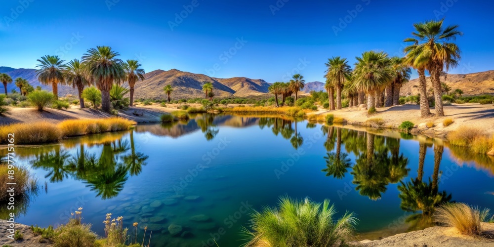 Palm Oasis Reflecting in a Desert Pool, Palm Springs, California, Oasis, Desert, Reflection, Palm Tree Palm Oasis Reflecting in a Desert Pool, Palm Springs, California, Oasis, Desert, Reflection, Palm Tree