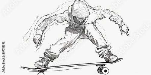 Skate. Skate player. Vector sketch illustration isolated on white background. One line drawing