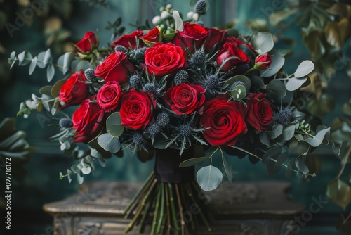 Red Roses Bouquet on Table