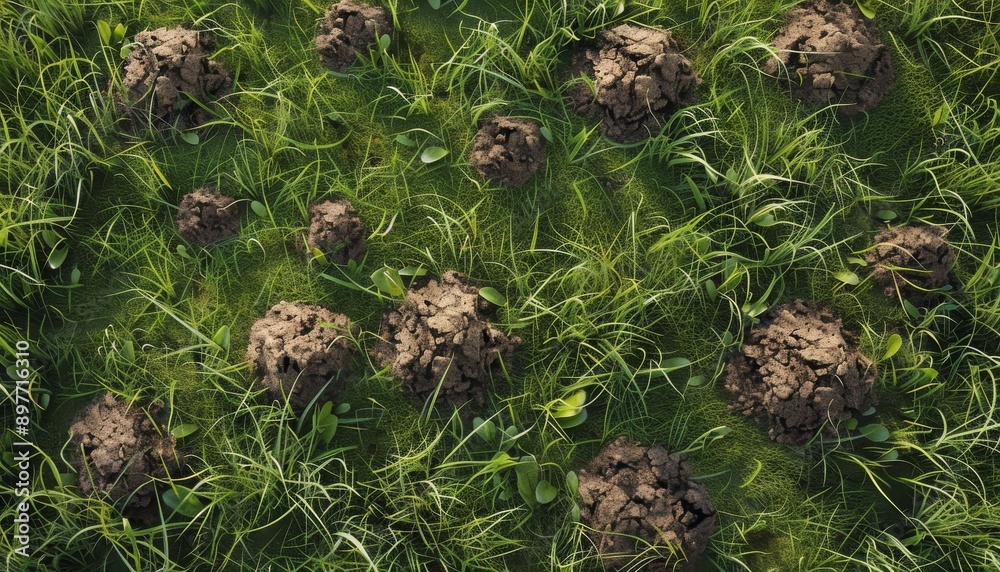 High-resolution image of unattractive molehills on a manicured lawn Ideal for wide banner High-resolution image of unattractive molehills on a manicured lawn Ideal for wide banner