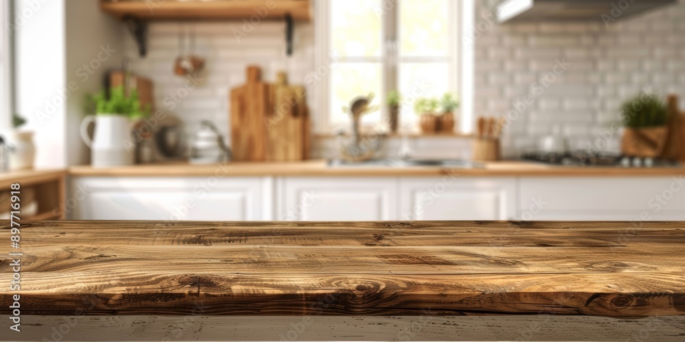 Table Wooden Kitchen Banner with Abstract warm tone, Blurred Background, Empty Space for Product Display in Modern Living, Empty Beautiful wood table top and blurred bokeh modern kitchen background Table Wooden Kitchen Banner with Abstract warm tone, Blurred Background, Empty Space for Product Display in Modern Living, Empty Beautiful wood table top and blurred bokeh modern kitchen background