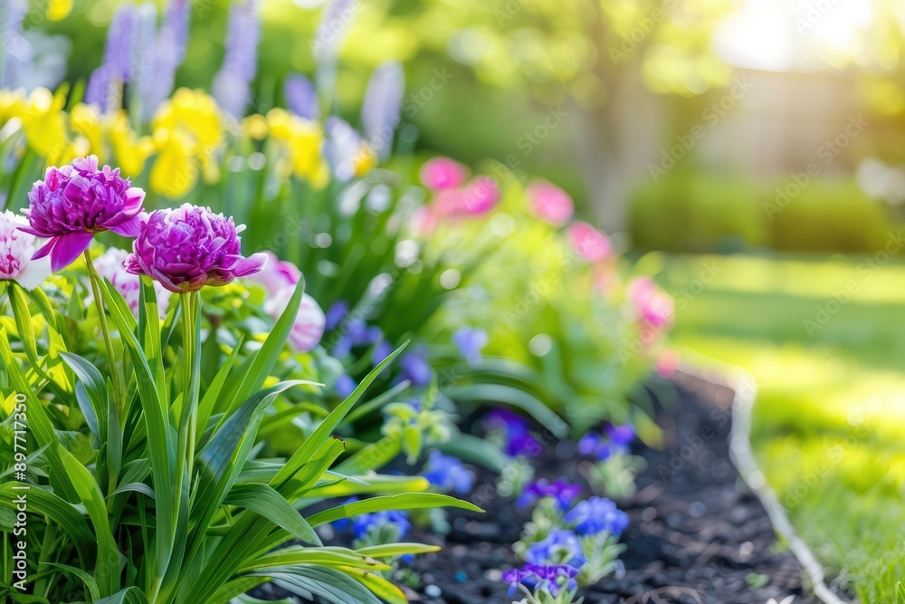 Obraz premium A picturesque perennial garden showcasing longlasting blooms like peonies