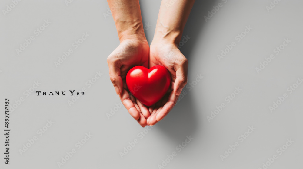 Fototapeta premium Thank You Hands Holding Red Heart