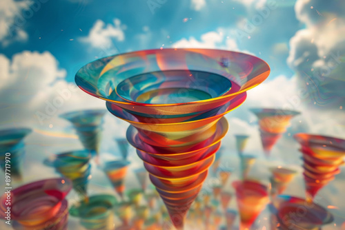 Sales funnels in the sky with clouds, abstract image