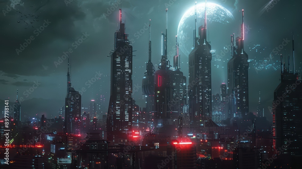 Martian city at night, with glowing lights and advanced infrastructure Martian city at night, with glowing lights and advanced infrastructure