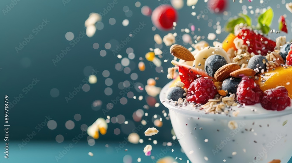 A vibrant image of a smoothie bowl with colorful fruits A vibrant image of a smoothie bowl with colorful fruits