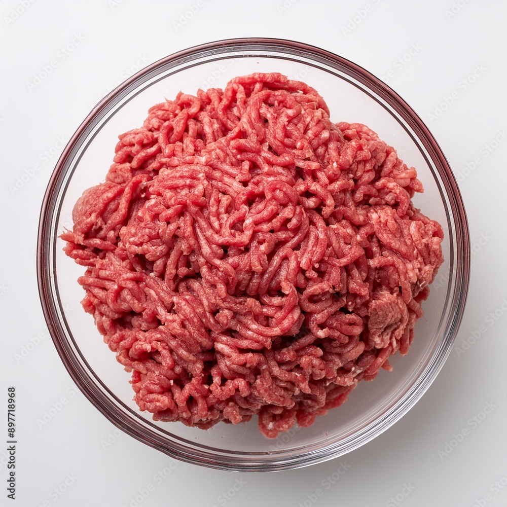 raw minced beef in a glass bowl raw minced beef in a glass bowl