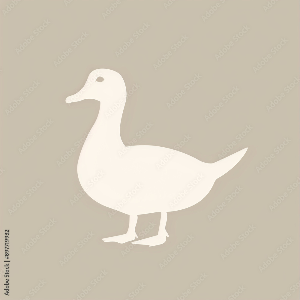Charming Duck Icon: White Silhouette on a Soft Beige Background Charming Duck Icon: White Silhouette on a Soft Beige Background
