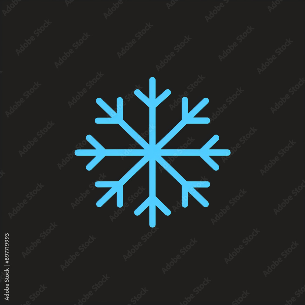 Minimalist Snowflake Icon: Blue on Stark Black for Bold Impact Minimalist Snowflake Icon: Blue on Stark Black for Bold Impact