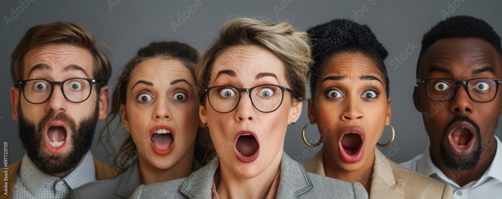 Group of surprised people looking at something off-camera. Group of surprised people looking at something off-camera.