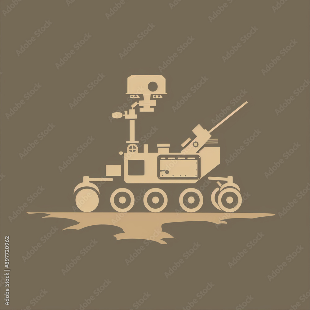 Explore the Red Planet: 2D Martian Rover Icon on a Khaki Background