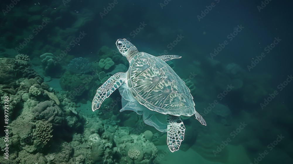 Fototapeta premium Green Turtle Swimming on Coral Reef