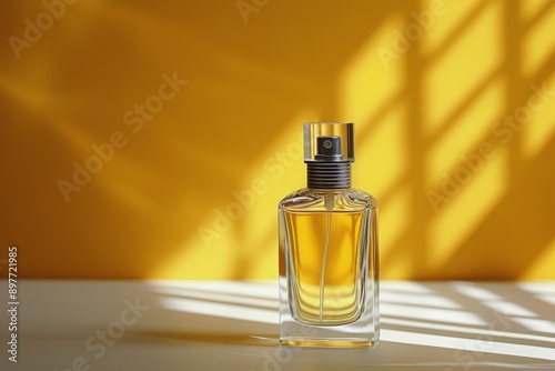 Bottle of Perfume on Yellow Wall