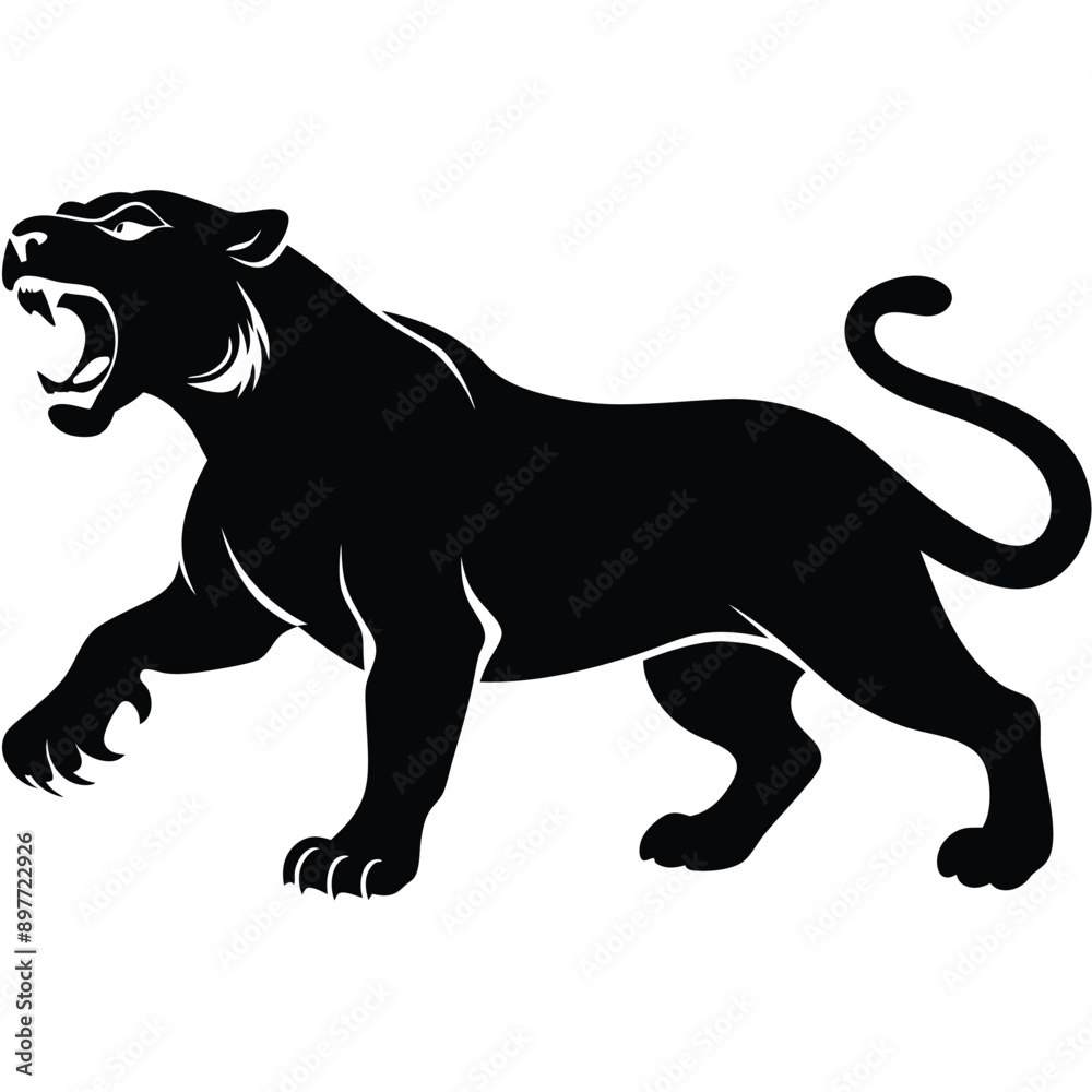 Obraz premium Panther roaring with full length in the wild