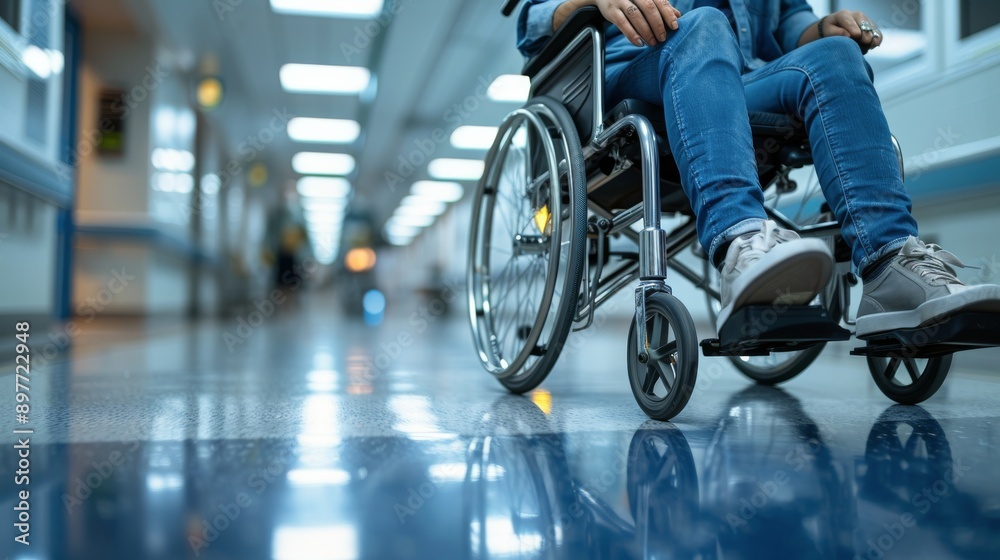Man in Wheelchair in Hallway Man in Wheelchair in Hallway