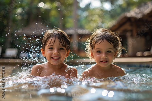 Kids Playing in a Pool of Water