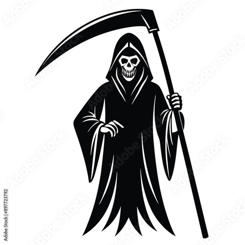 Grim Reaper hooded figure holding scythe