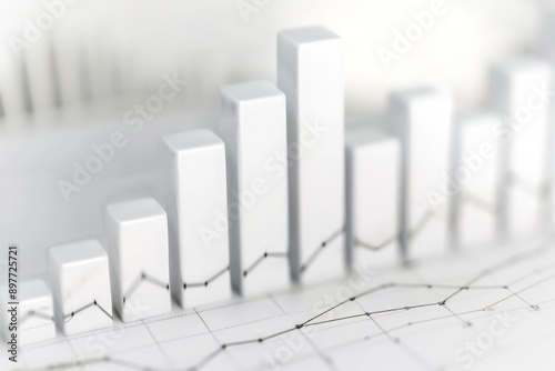 White background featuring a bar graph with a steep rise in stock prices, indicating significant market growth.