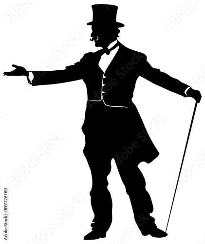 Silhouette of a circus ringmaster in black, isolated