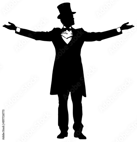 Silhouette of a circus ringmaster in black, isolated