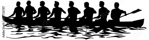 Silhouette of a competitive rowing team, isolated 