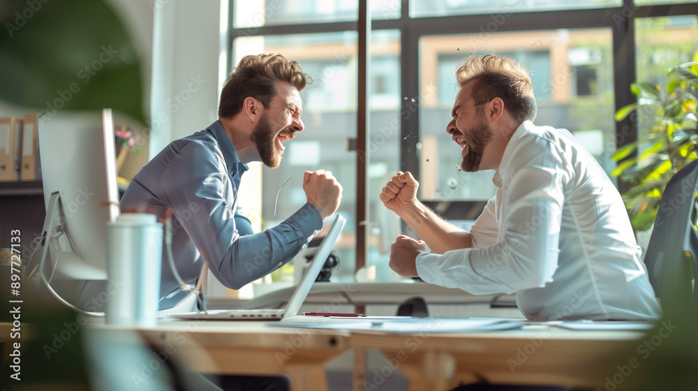 two angry employees getting ready to fight in office - business men two angry employees getting ready to fight in office - business men