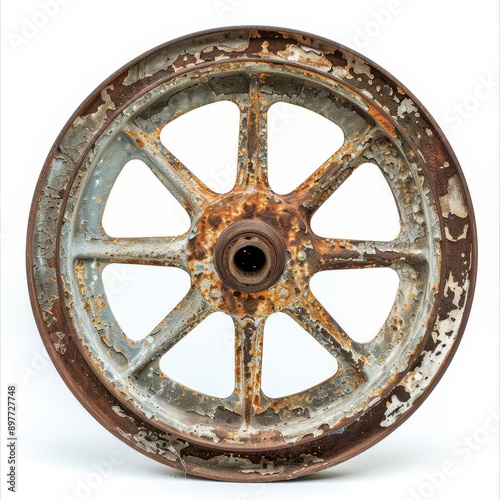 Rusty Rimmed Wheel with a Gap in the Spokes.