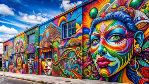 Colorful Street Art Mural with Woman's Face, Urban Art, Graffiti, Street Art, Art Installation, Miami , Mural © BrilliantPixels