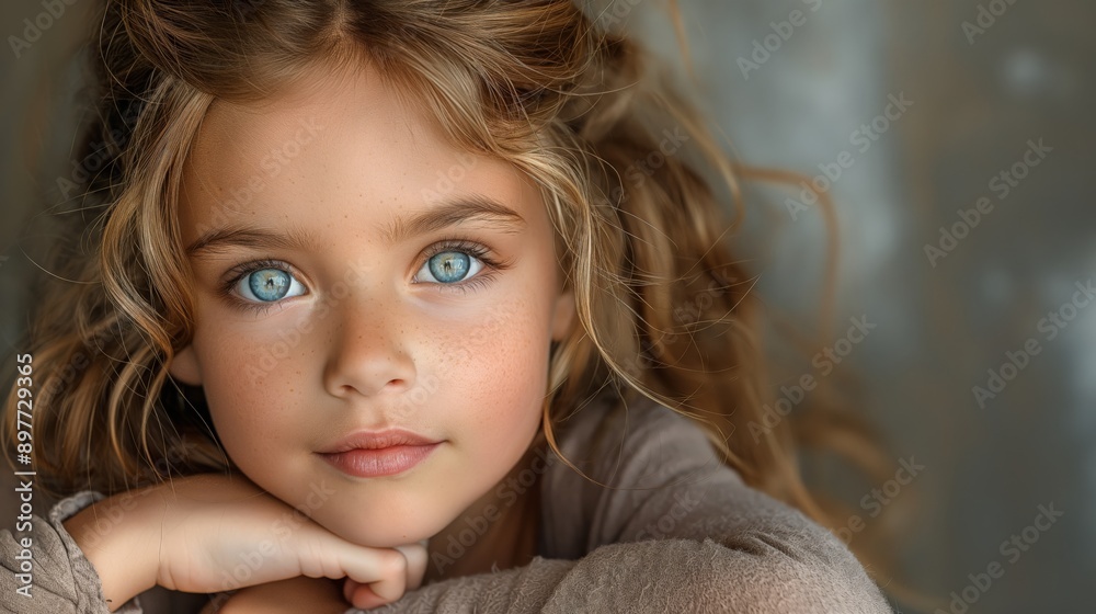 Portrait of a Young Girl with Blue Eyes and Freckles, Ideal for Children's Content and Photography Portrait of a Young Girl with Blue Eyes and Freckles, Ideal for Children's Content and Photography