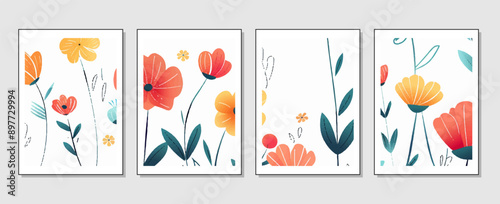 set of abstract vector backgrounds featuring tropical leaves. Hand-drawn textures suitable for wall decoration, postcard designs, or brochure covers.