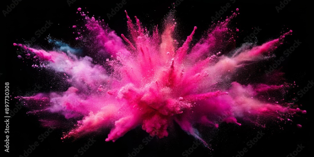 Pink and Blue Powder Explosion on Black Background, color powder, holi festival, abstract, art Pink and Blue Powder Explosion on Black Background, color powder, holi festival, abstract, art