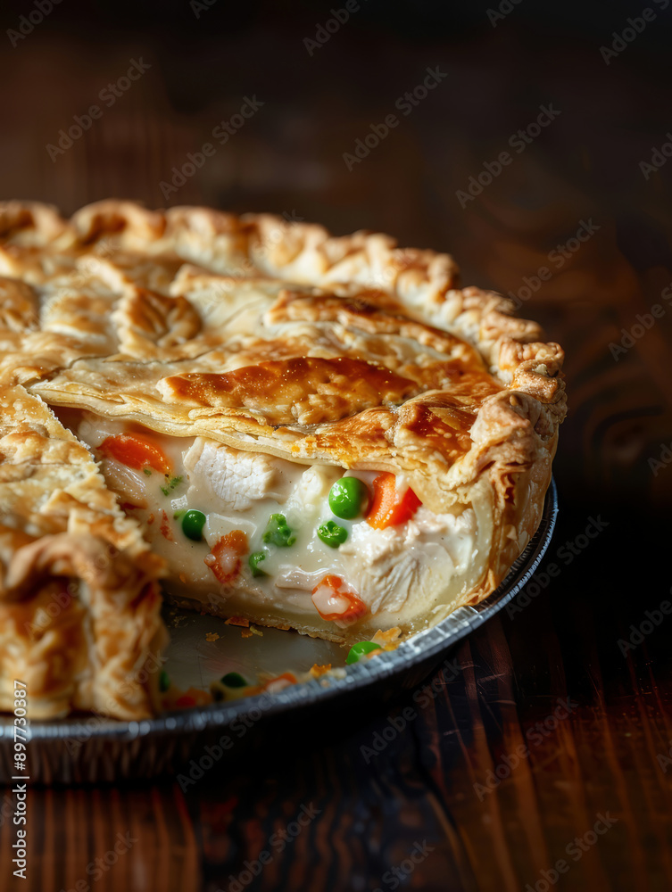 Delicious Homemade Chicken Pot Pie with Vegetables in Flaky Pastry, Savory Flavor and Heartwarming Appeal Delicious Homemade Chicken Pot Pie with Vegetables in Flaky Pastry, Savory Flavor and Heartwarming Appeal