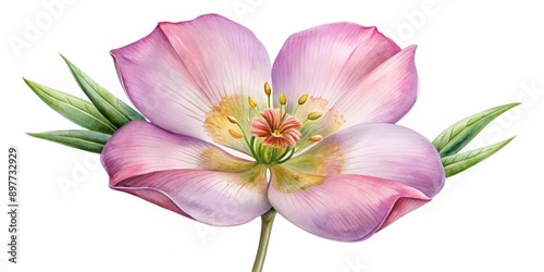 Wallpaper Mural Watercolor Painting of a Delicate Pink Flower with Green Leaves, botanical art, floral illustration, watercolor flower, flower painting, flower, floral Torontodigital.ca