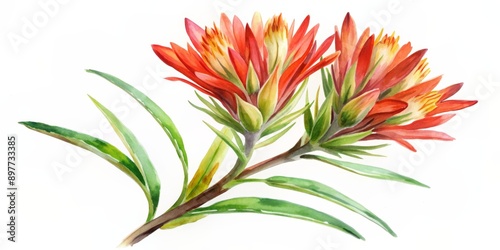 Watercolor Painting of Two Red Indian Paintbrush Flowers, Watercolor, Flowers, Painting, Nature, Indian Paintbrush